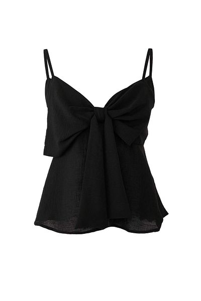 Trendyol Collection Black Linen Look Bow Detail Strap Woven Blouse Twoss25Bz00249