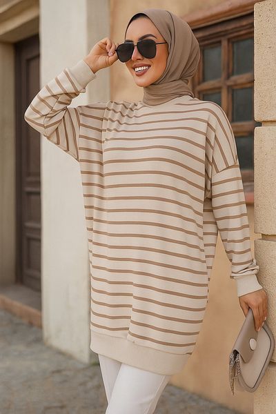 Neva Style مخطط المنك الحجاب تونك 30175V
