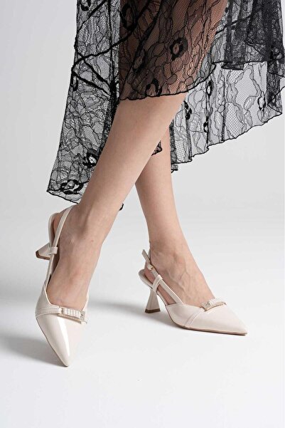 Griffa حذاء نسائي بيج من الجلد اللامع بإبزيم مفتوح من الخلف، مريح للاستخدام ا...