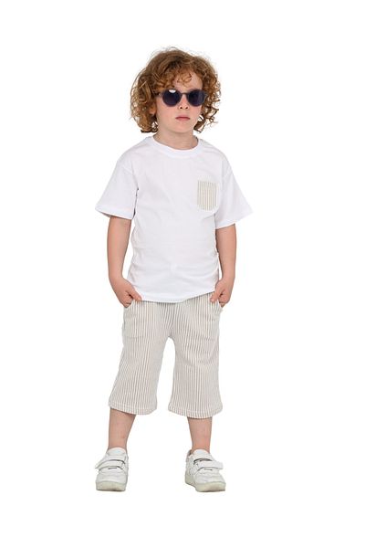 ERDEM KIDS Boys Basic T-Shirt Shorts Striped Capris Summer 2-Piece Set
