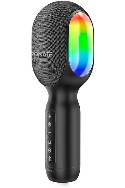 Promate Wireless Bluetooth Karaoke Microphone, Handheld 5-in-1 Karaoke Microphone & Speaker with LED