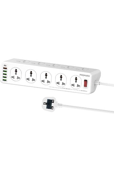 Promate شريط طاقة مع منافذ شحن USB، 10 منافذ تيار متردد عالمية، تمديد حماية من زيادة التيار مع 20