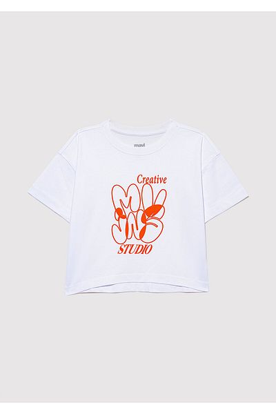 Mavi Bedrucktes Crop Top - Weißes T-Shirt mit lockerer, entspannter Passform 7610275 -620