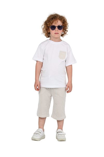 ERDEM KIDS Boys Basic T-Shirt Shorts Striped Capris Summer 2-Piece Set