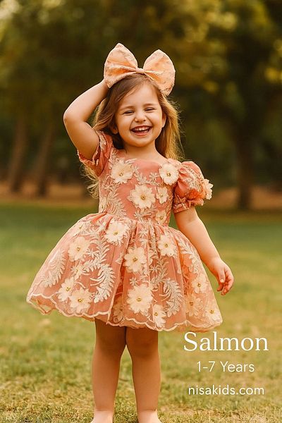Nissa Powder Flower Embroidered Girl's Dress Evening Dress