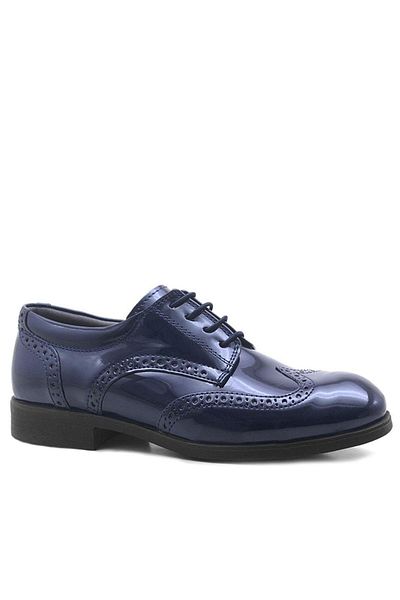 Rakerplus Titan Navy Blue Patent Leather Laced Classic Boys' Shoes