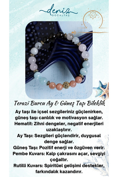 Deniz Doğal Taş Certified Libra Sign Moon and Sun Stone Bracelet