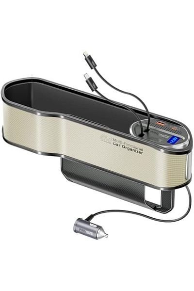 Promate 6 in 1 Multi-Functional Car Organizer, 65W Charging Station With 20W Lightning Retractable C