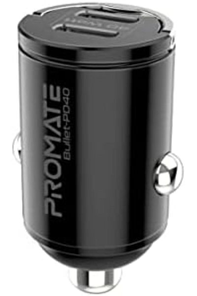 Promate USB-C™ Car Charger, Ultra-Compact Fast 40W Power Delivery Adapter
