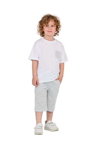 ERDEM KIDS Boys Basic T-Shirt Shorts Striped Capris Summer 2-Piece Set