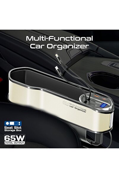 Promate 6 in 1 Multi-Functional Car Organizer, 65W Charging Station With 20W Lightning Retractable C