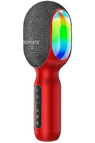 Promate Wireless Bluetooth Karaoke Microphone, Handheld 5-in-1 Karaoke Microphone & Speaker with LED