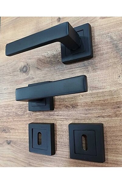 merveuras Siyah Mat Kare Oda Kapı Kolu / 5 Takım Rozetli Set