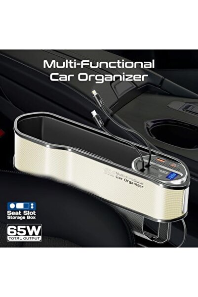 Promate 6 in 1 Multi-Functional Car Organizer, 65W Charging Station With 20W Lightning Retractable C