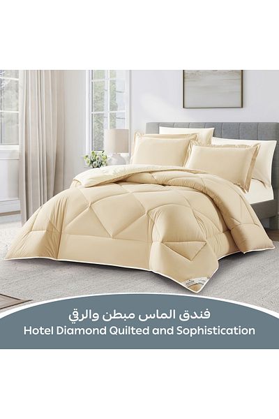 Donetella 6-piece Comforter Set – King Size 260x240 Cm, Microfiber, Solid Quilted 350 Gsm Filling