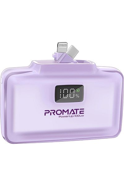 Promate Power Bank, 10000mAh Compact Power Bank with 20Watt USB-C™ In/Out Foldable Connector, 20Wa