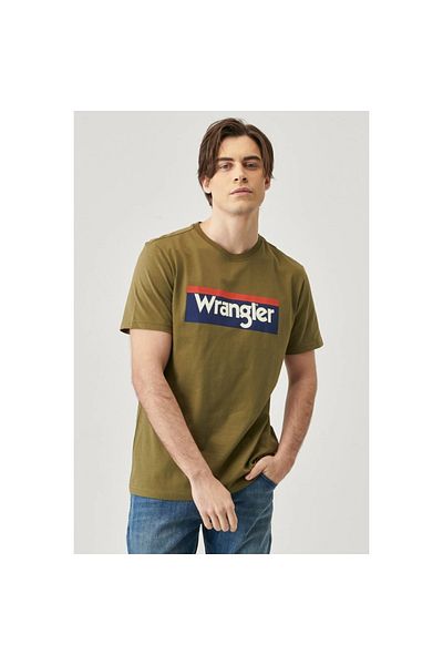 WRANGLER Ανδρικό μπλουζάκι με λαιμόκοψη χακί με λογότυπο 3 χρωμάτων