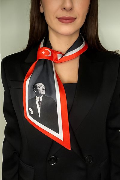 EMAYS DESIGN Ataturk Signature Tie Scarf Gray Red Stylish Design, Meaningful Gift