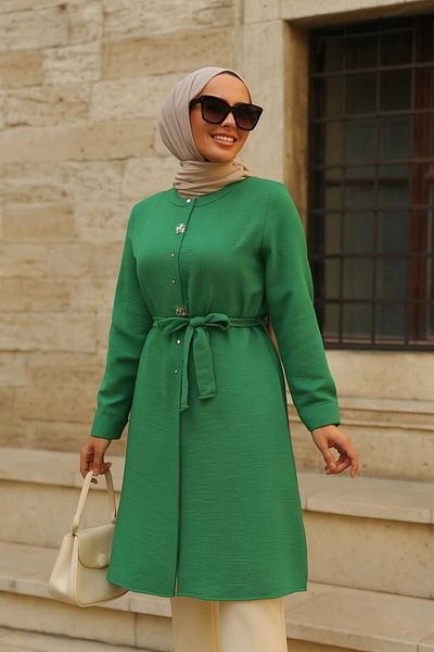Neva Style تونيك حجاب أخضر بأزرار 658y