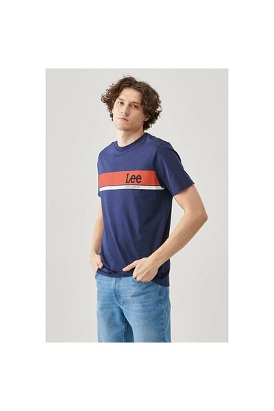 Lee تي شيرت رجالي ذو رقبة دائرية باللون الأزرق الداكن