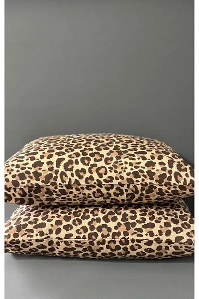 mihriban Σετ 2 Μαξιλαροθήκες με σχέδιο Leopard Καφέ 50x70 εκ