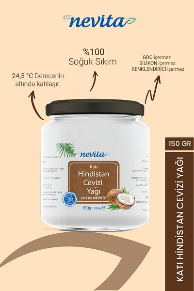 EzNevita Solid Coconut Oil 170 ml - Cold Pressed 100% Pure Extra Virgin