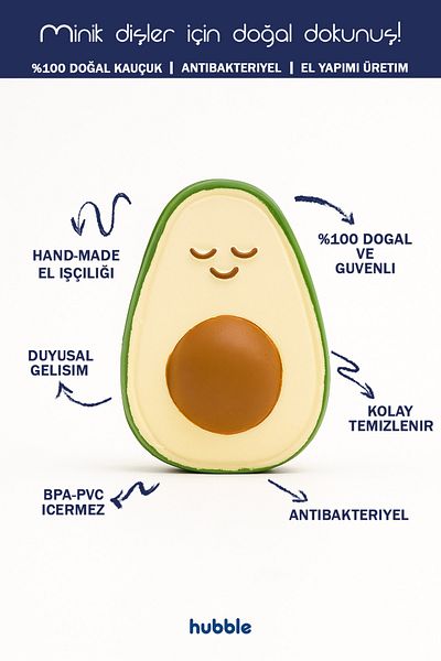 Hubble Baby Teether and Toy - Avocado Shaped Teether (100% Natural Rubber)