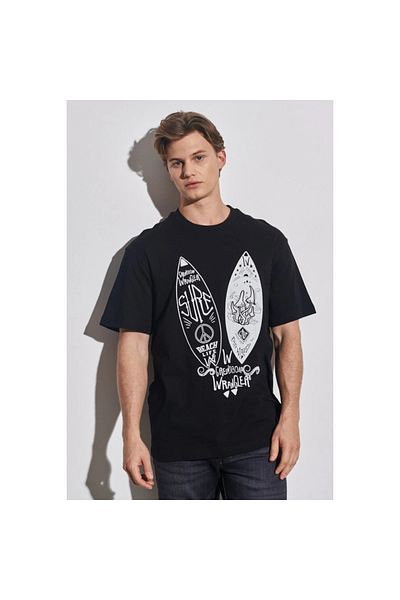 WRANGLER Ανδρικό μπλουζάκι Loose Fit μαύρο με λαιμόκοψη