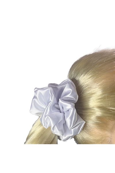 Alma Elastic de păr XL din satin mătăsos, Alb ca zăpada - Alma