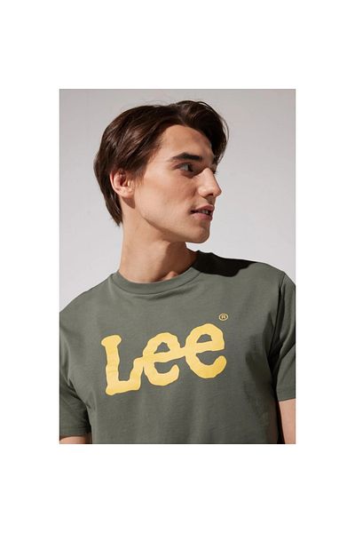 Lee Eu Collection Big Logo Men's Khaki Crew Neck T-Shirt