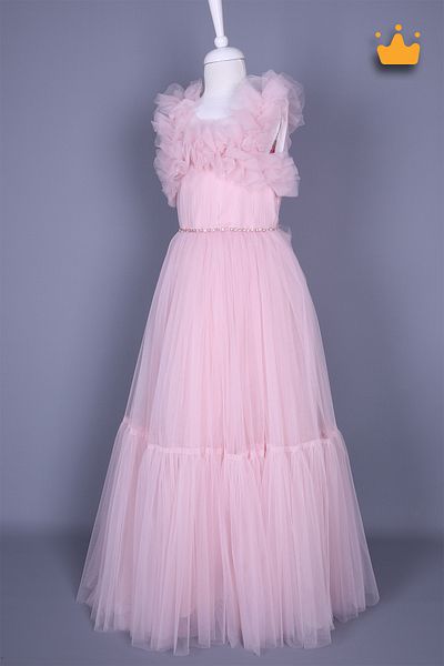 MİNİMONY 7-11 Years Old Eid Evening Dress Long Length Girl's Dress Wedding Dress Powder 6514