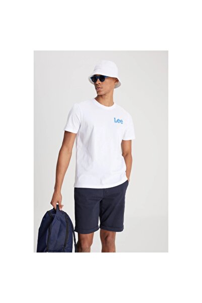 Lee Erkek Beyaz Bisiklet Yaka Tişört