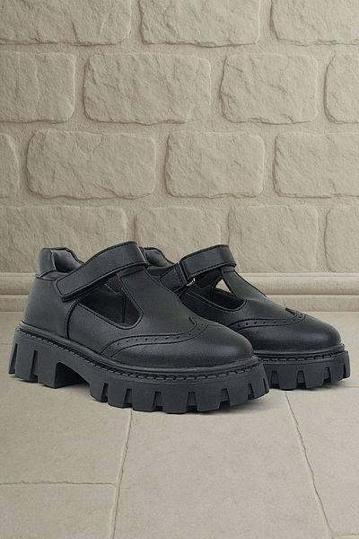 Rakerplus Black Matte Velcro Girls' School Shoes