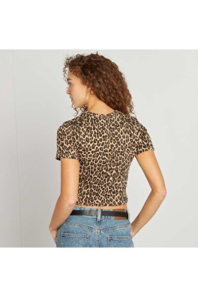 KIABI Leopard print stretch cotton T-shirt BEIGE