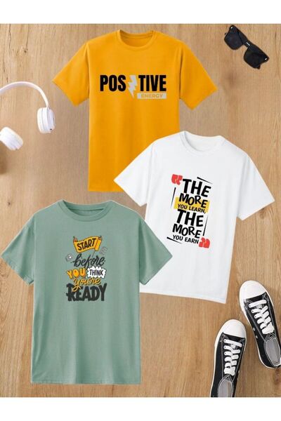 Men's T-Shirt – 3-Color Block Pattern, Breathable Fabric