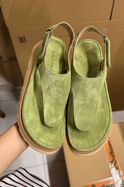 NILUFARR Dominic Green Suede Genuine Leather Sole Women's Sandals