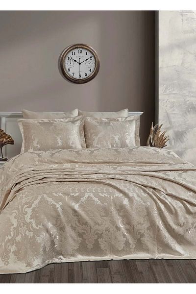 Dantela Armada Jacquard Double Bedspread Set (250X260)-Mink