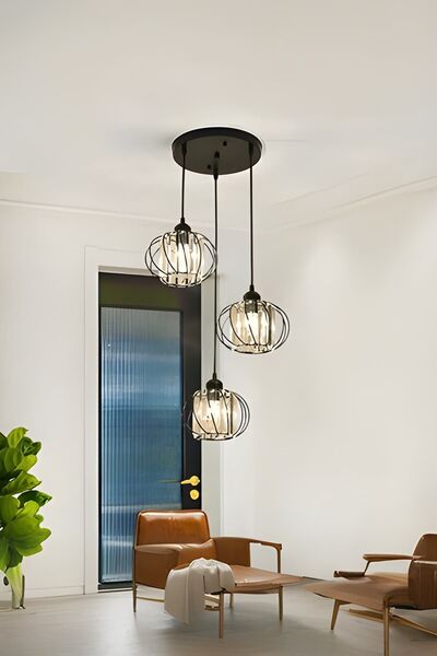 Luna Lighting Venezia Model Siyah Renk Taşlı Dekoratif Salon Mutfak Yatak Odası Hol Antre Üçlü Sarkıt Avize