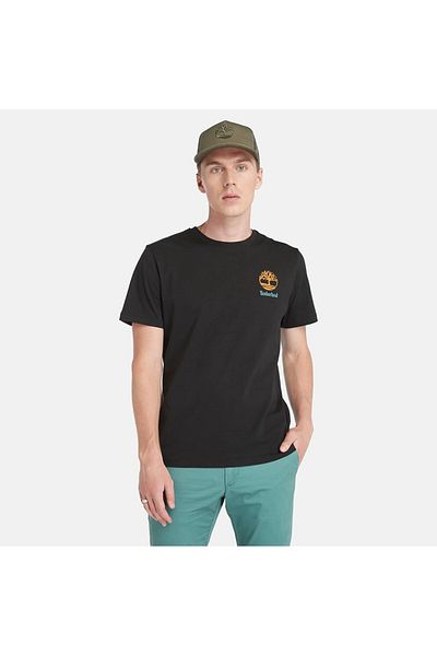 Timberland Πίσω γραφικό ανδρικό μαύρο μπλουζάκι με στρογγυλή λαιμόκοψη