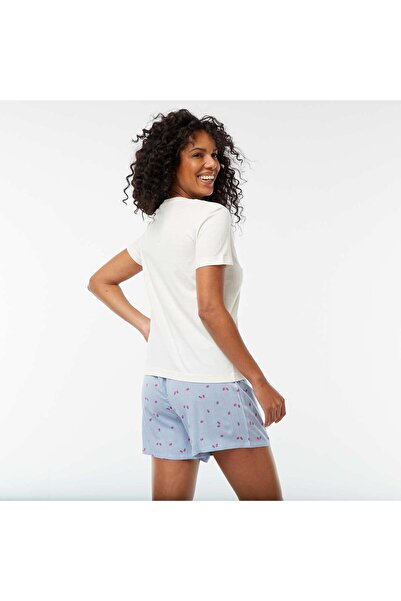 KIABI Pyjama set with slogan T-shirt and striped shorts - 2-piece set WHITE