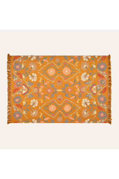 Zsa Zsa Zsu Palrı Nakışlı Pamuk Pamuk Kilim 120x180 Cm Sarı
