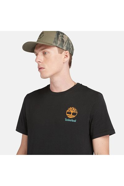 Timberland Πίσω γραφικό ανδρικό μαύρο μπλουζάκι με στρογγυλή λαιμόκοψη
