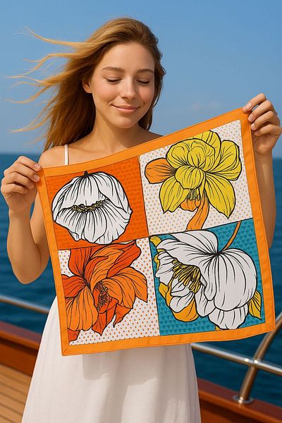 Axesoire 14940 Bandana portocalie cu modele florale