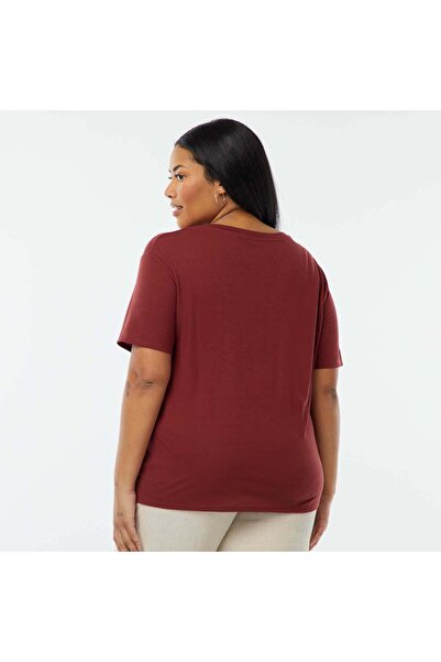 KIABI Basic plain V-neck T-shirt RED
