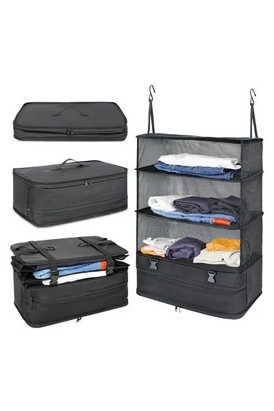 miraza Foldable Luggage Organizer, 3 Tiers, Shoe Compartment, Storage Shelf, Waterproof