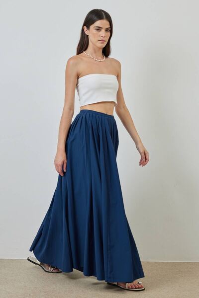 Hooopstore Popelin bleumarin - Fusta plisata in linie A