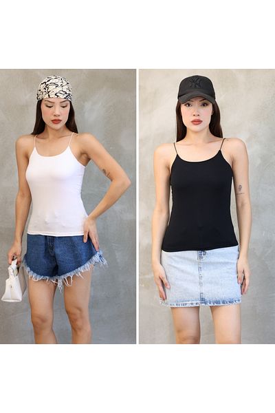 ESL ESLEM Black and White 2-Piece Double Layer Rope Strap Undershirt