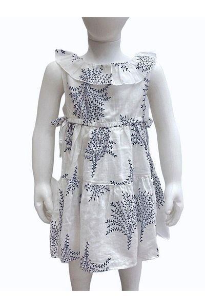 Çikoby Blue Patterned - Elastic Waist Baby Girl Ruffle Dress