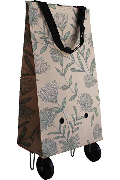 loca sweet home Tekerlekli Katlanabilir Alışveriş Çantası 20x54x35 Cm Çiçek Desenli, Omuz Askılı, Pazar Arabası