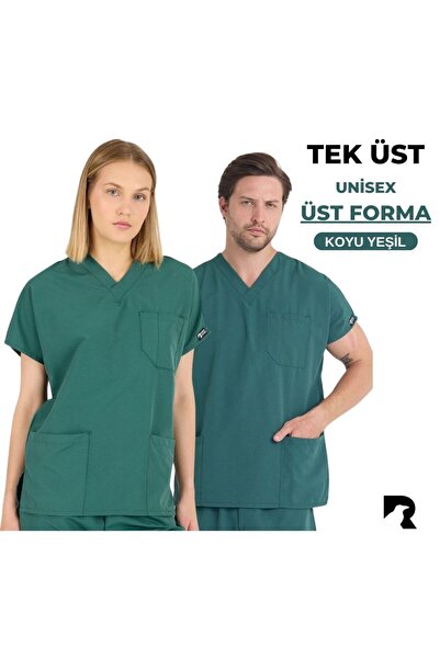 Raven Uniform قميص طبي للجنسين من تيري كوتون باللون الأخضر الزمردي للأطباء وا...